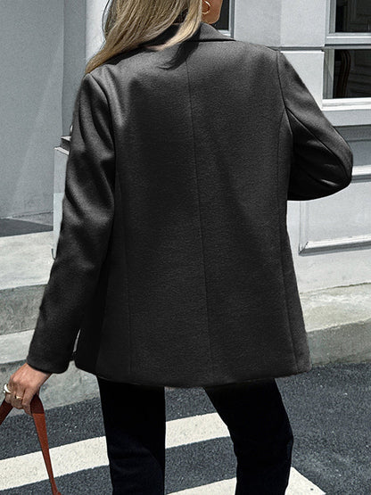 Long Sleeves Buttoned Pockets Solid Color Notched Collar Suit Outerwear