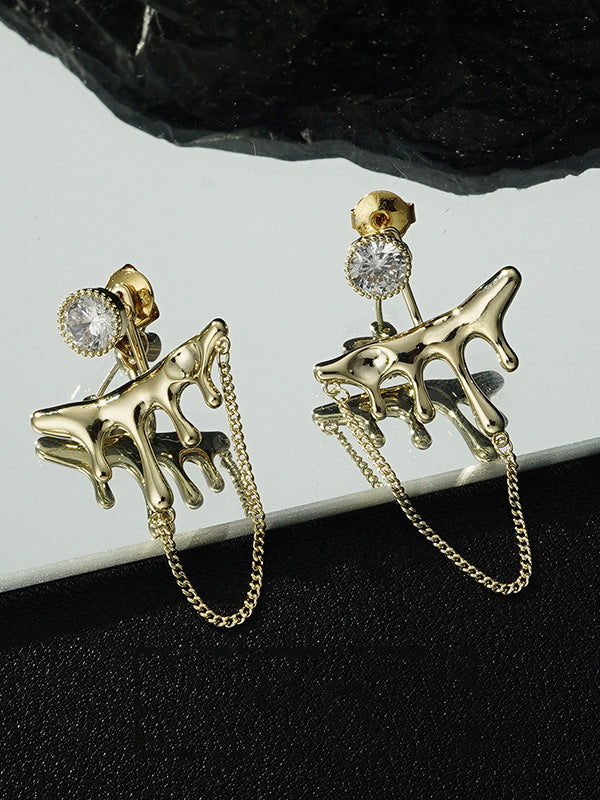 Geometric Rhine Stones Tasseled Drop Earrings