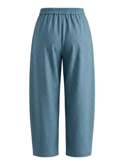 High Waisted Loose Contrast Color Elasticity Pockets Split-Joint Ninth Pants Trousers