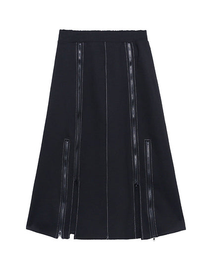 A-Line Irregularity Solid Color Split-Joint Split-Side Zipper Skirts Bottoms