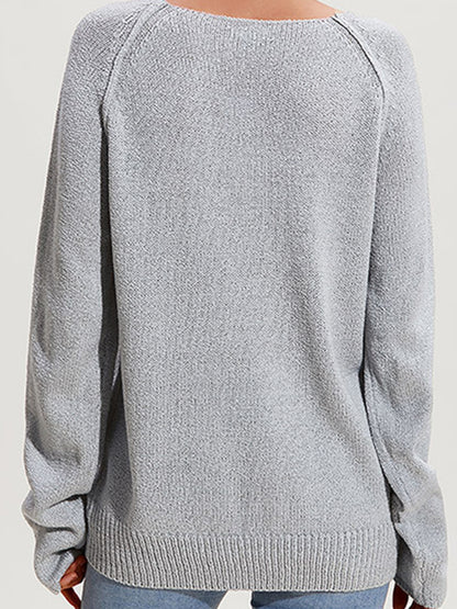 Long Sleeves Loose Split-Joint V-Neck Pullovers Sweater Tops