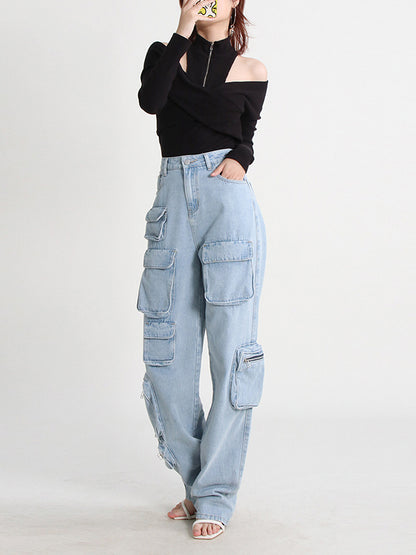 Long Sleeves Skinny Hollow Split-Joint Zipper High-Neck Pullovers Sweater Tops