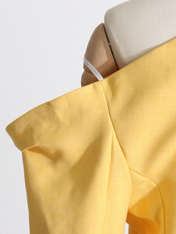 Long Sleeves Loose Asymmetric Buttoned Hollow Solid Color Tied Asymmetric Collar Blazer