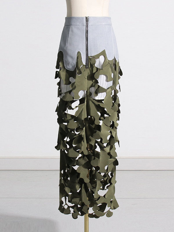 High Waisted Loose Asymmetric Split-Joint Split-Side Zipper Skirts Bottoms
