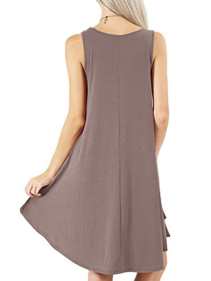 Loose Pockets Sleeveless Solid Color Spaghetti-Neck Mini Dresses