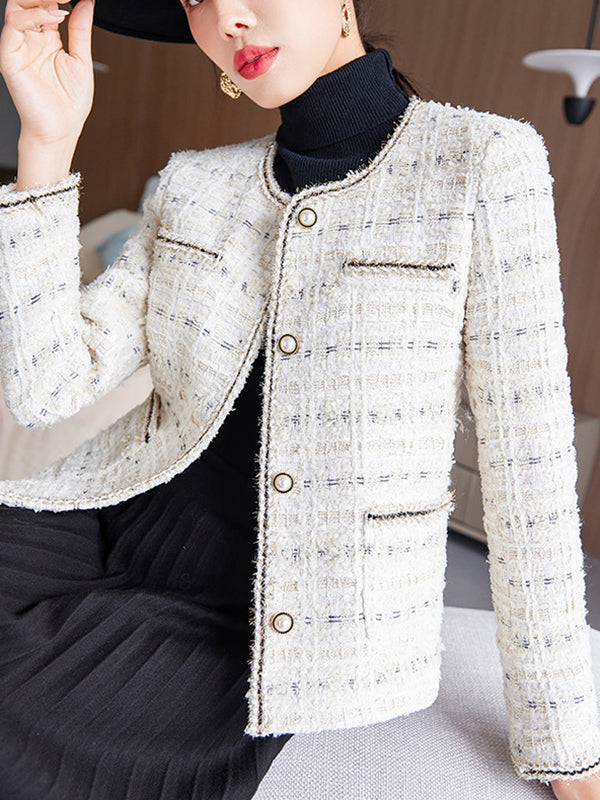 Long Sleeves Buttoned Split-Joint Round-Neck Outerwear