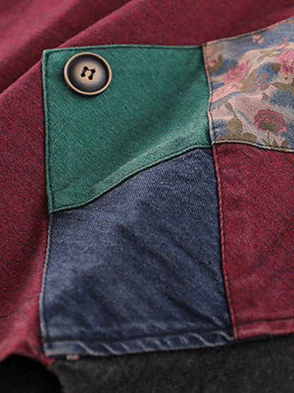 Artistic Retro Loose Denim Sleeveless Buttoned Contrast Color Hooded Vest Outerwear