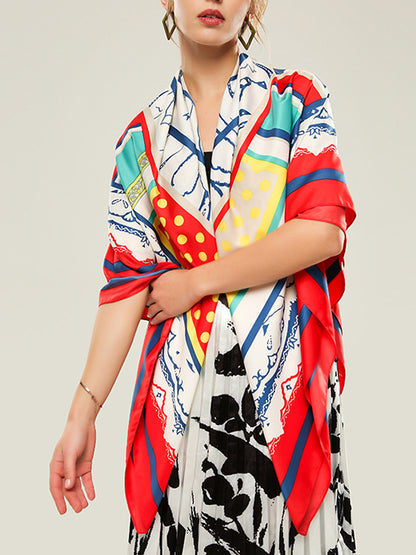 Color-Block Contrast Color Polka-Dot Printed Shawl&Scarf