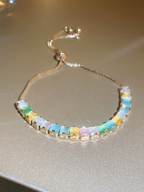 Adjustable Contrast Color Geometric Rhine Stones Bracelet Accessories