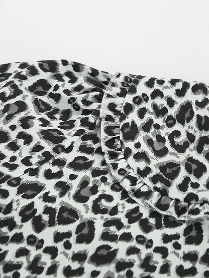 Loose Puff Sleeves Leopard Split-Joint Peter Pan Collar Blouses&Shirts Tops