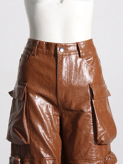 Loose Pockets Solid Color Pants Trousers