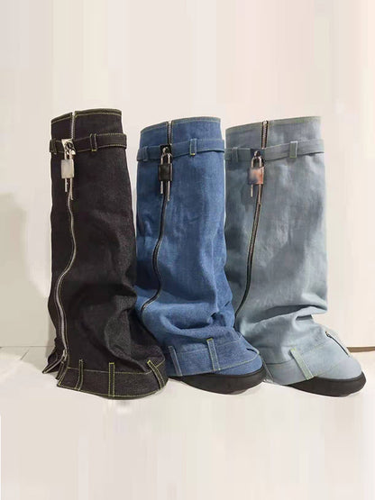 Buckle Round-Toe Zipper Boots