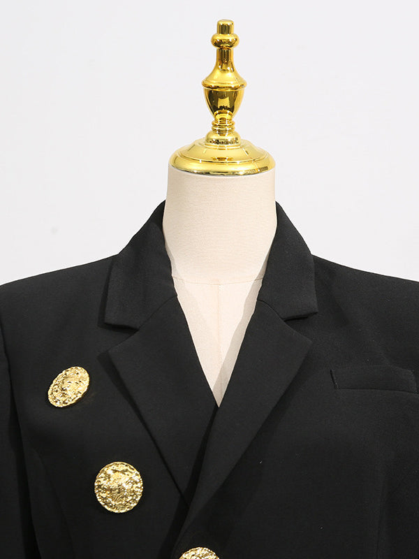 Long Sleeves Loose Buttoned Pockets Solid Color Notched Collar Blazer Outerwear