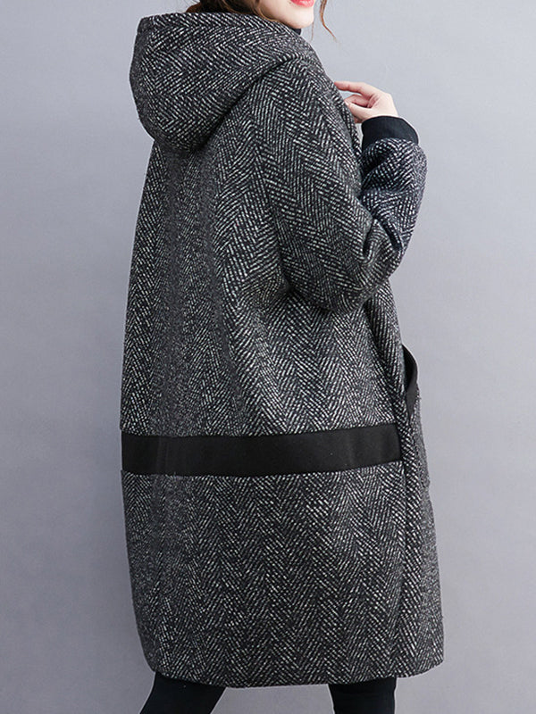 Original Creation Long Sleeves Loose Keep Warm Hooded Outerwear