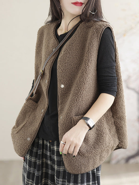 Vintage Loose Sleeveless Solid Color Vest Outerwear