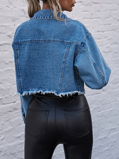 Long Sleeves Fringed Pockets Split-Joint Lapel Jackets