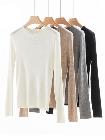Long Sleeves Skinny Solid Color Round-Neck Knitwear Pullovers Sweater Tops
