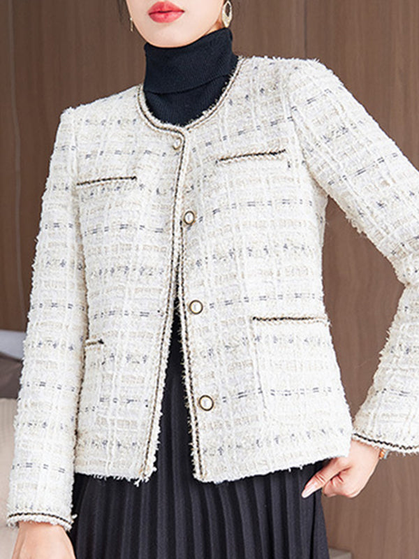 Long Sleeves Buttoned Split-Joint Round-Neck Outerwear
