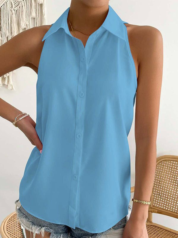 Loose Plus Size Solid Color Split-Joint Lapel Blouses