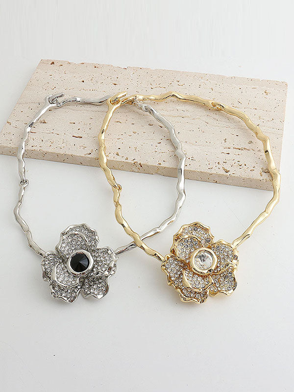 Flower Shape Geometric Rhine Stones Necklaces Accessories