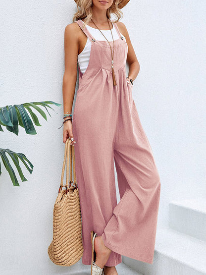 Loose Plus Size Pleated Split-Joint Square-Neck Overalls