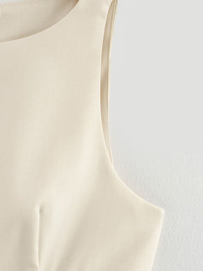 A-Line Loose Pleated Solid Color Split-Joint Zipper Round-Neck Mini Dresses