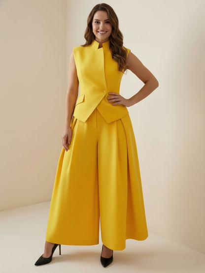High Waisted Loose Pleated Solid Color Split-Joint Pants
