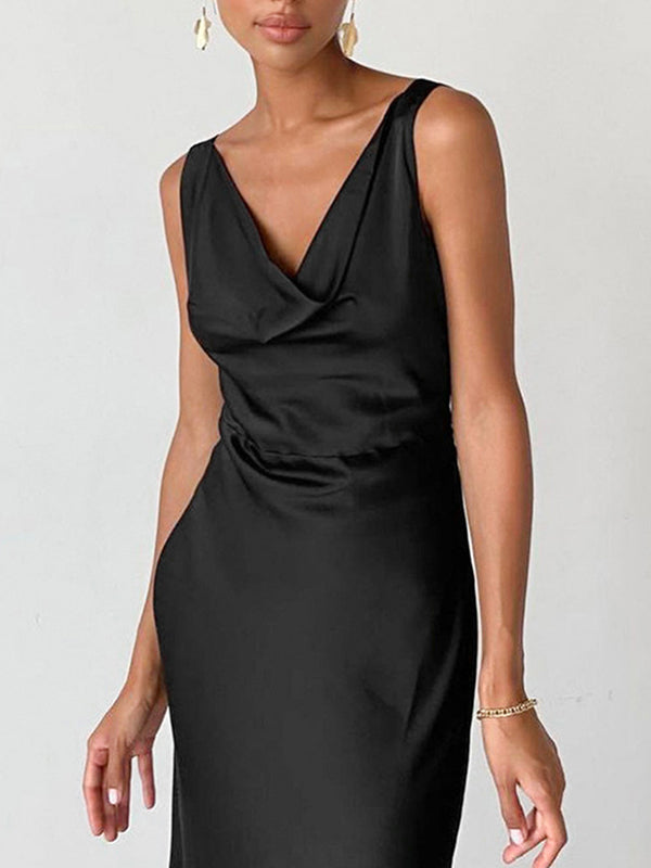 Bodycon High Waisted Solid Color V-Neck Maxi Dresses