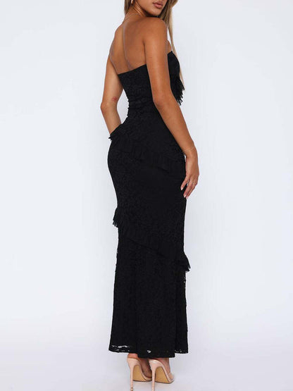 A-Line Bodycon Ruffled Solid Color Split-Joint Tube Midi Dresses