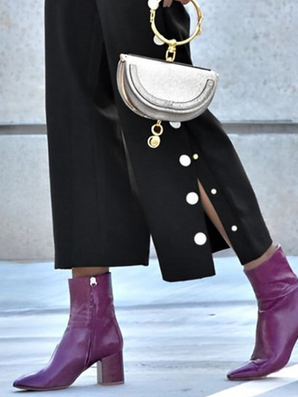 High Waisted Loose Buttoned No Belt Pants Trousers