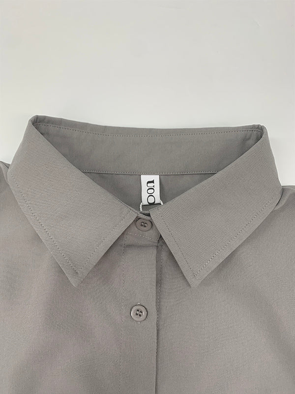 Long Sleeves Loose Solid Color Split-Joint Split-Side Lapel Maxi Dresses Shirt Dress