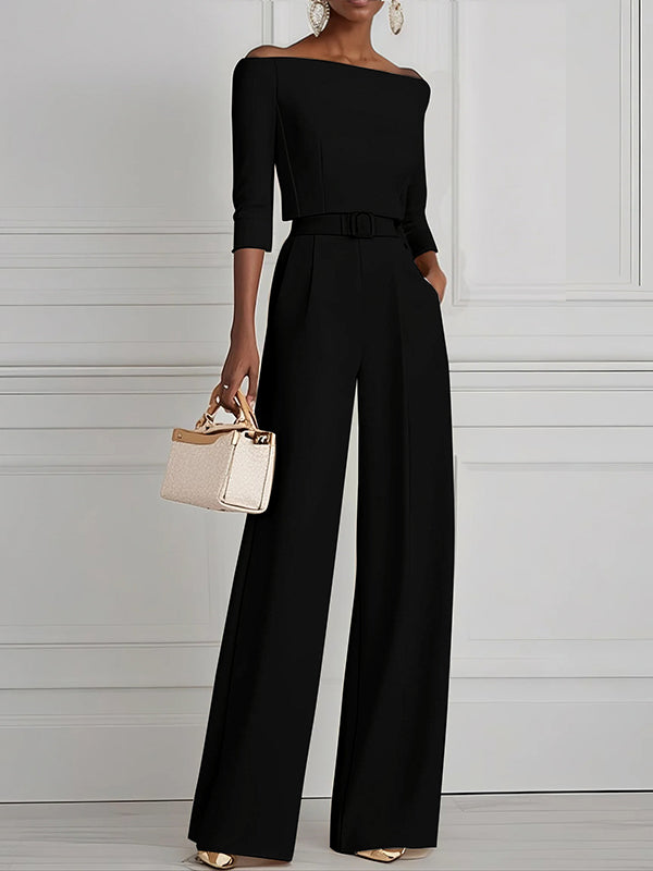 Half Sleeves Solid Color Split-Joint Off-The-Shoulder T-Shirts Tops