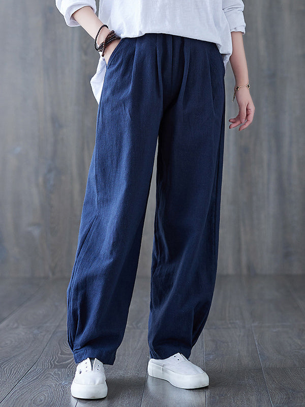 Simple Wide Leg Loose Elasticity Solid Color Casual Pants Bottoms