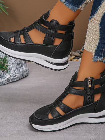 Zipper Solid Color Round-Toe Sandals
