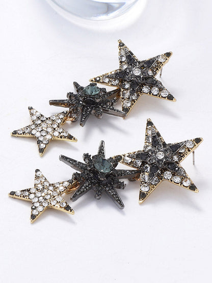 Rhine Stones Shiny Star Shape Earrings Accessories