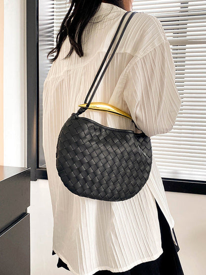 Geometric Split-Joint Woven Zipper Bags Handbags