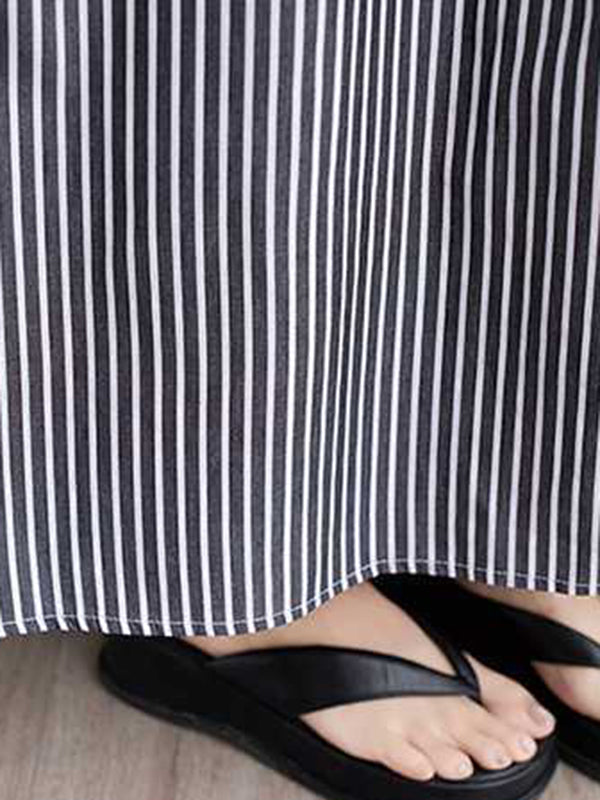 Cap Sleeve Loose Buttoned Striped Lapel Maxi Dresses Shirt Dress