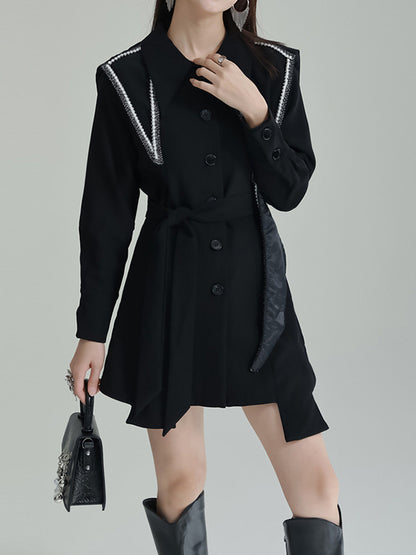 A-Line High Waisted Asymmetric Buttoned Lapel Mini Dresses