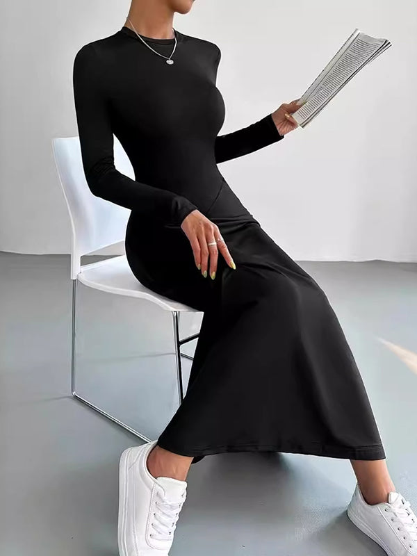 A-Line Bodycon Solid Color Round-Neck Maxi Dresses