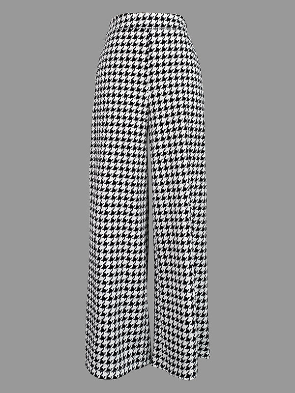 Loose Wide Leg Houndstooth Casual Pants Bottoms Trousers