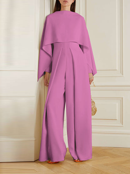 Long Sleeves Wrap Solid Color Zipper Jumpsuits