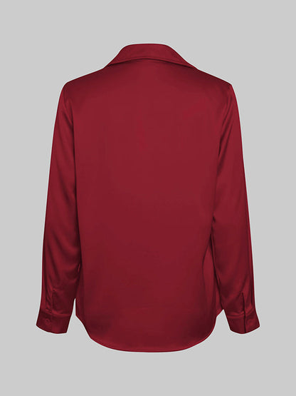 Long Sleeves Loose Solid Color Heaps Collar Blouses&Shirts Tops