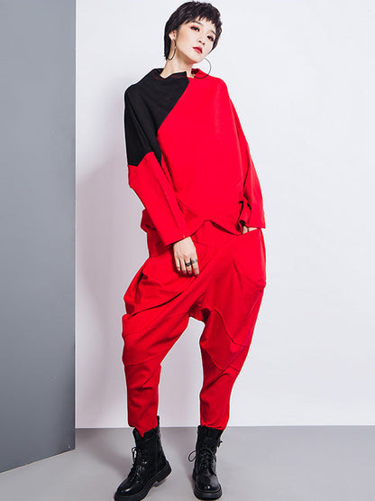Casual Loose Split-Joint Solid Color High-Waisted Harem Pants
