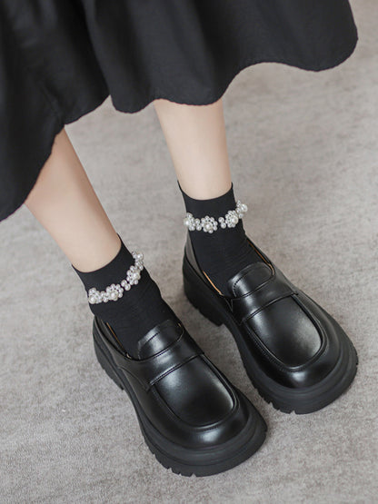 Round-Toe Split-Joint Loafers Platform Shoes