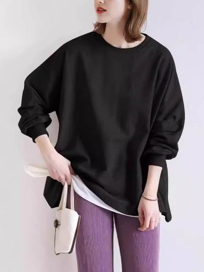 Long Sleeves Loose Solid Color Sweatshirt Tops