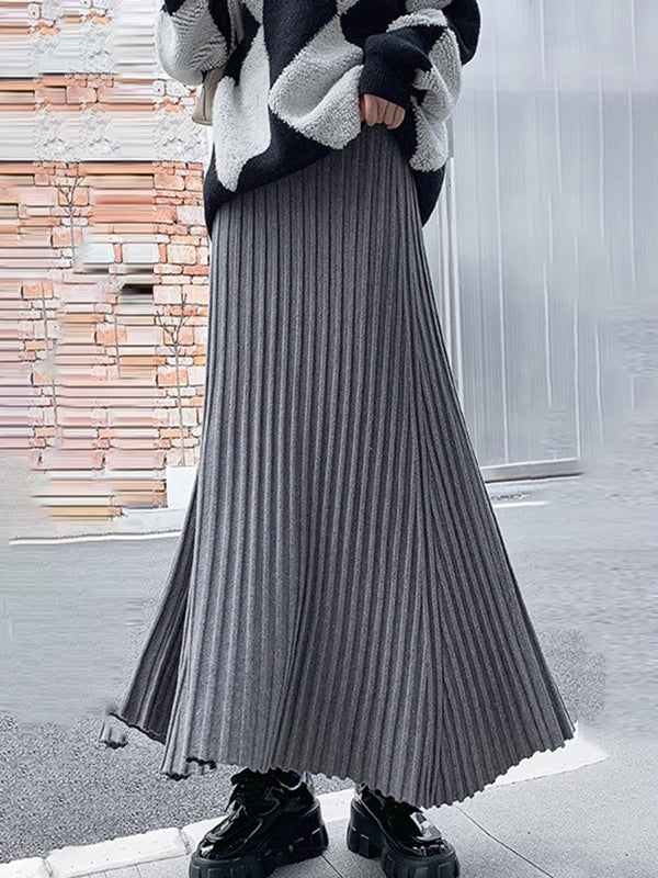 A-Line High Waisted Pleated Solid Color Skirts Bottoms