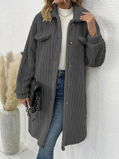 Long Sleeves Loose Solid Color Split-Joint Lapel Outerwear