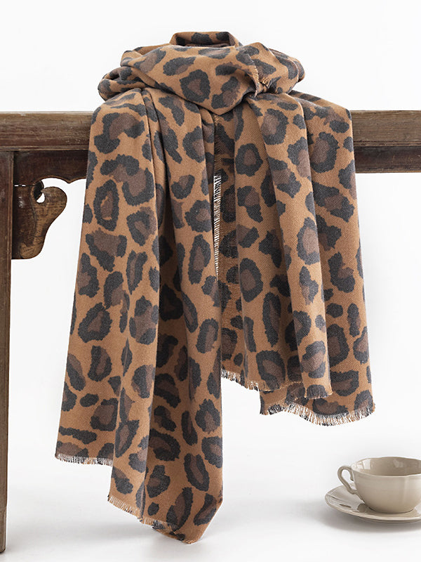 Fringed Leopard Shawl&Scarf
