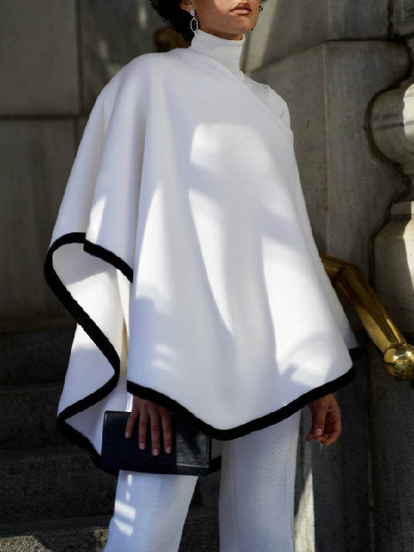 Batwing Sleeves High-low Contrast Color High Neck Cape Outerwear
