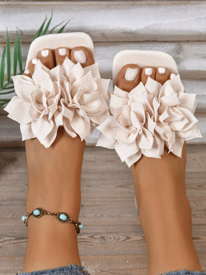 Flower Shape Open Toe Square-Toe Slippers